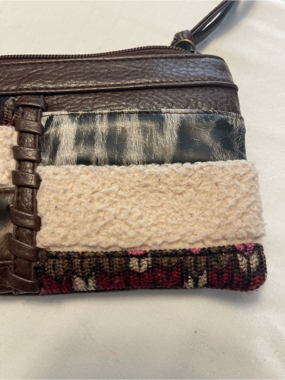 Mudd Brown Patchwork Mixed-Media Y2K Boho Chic Wristlet - Picture 7 of 8